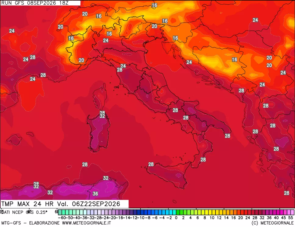 mappa Temperatura massima 24 ore