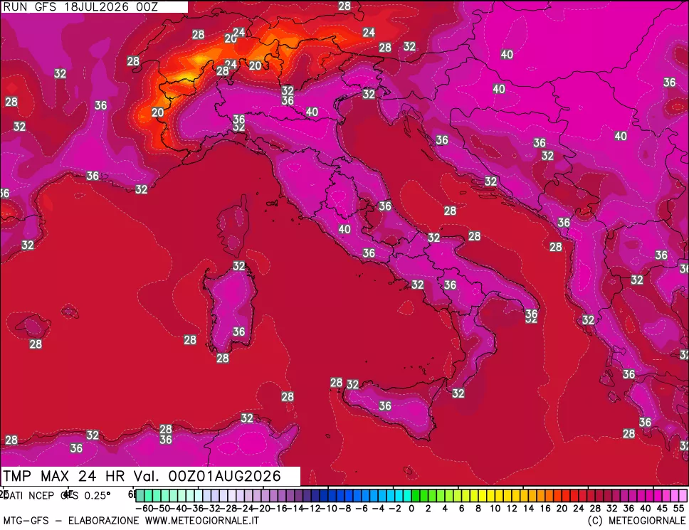 mappa Temperatura massima 24 ore