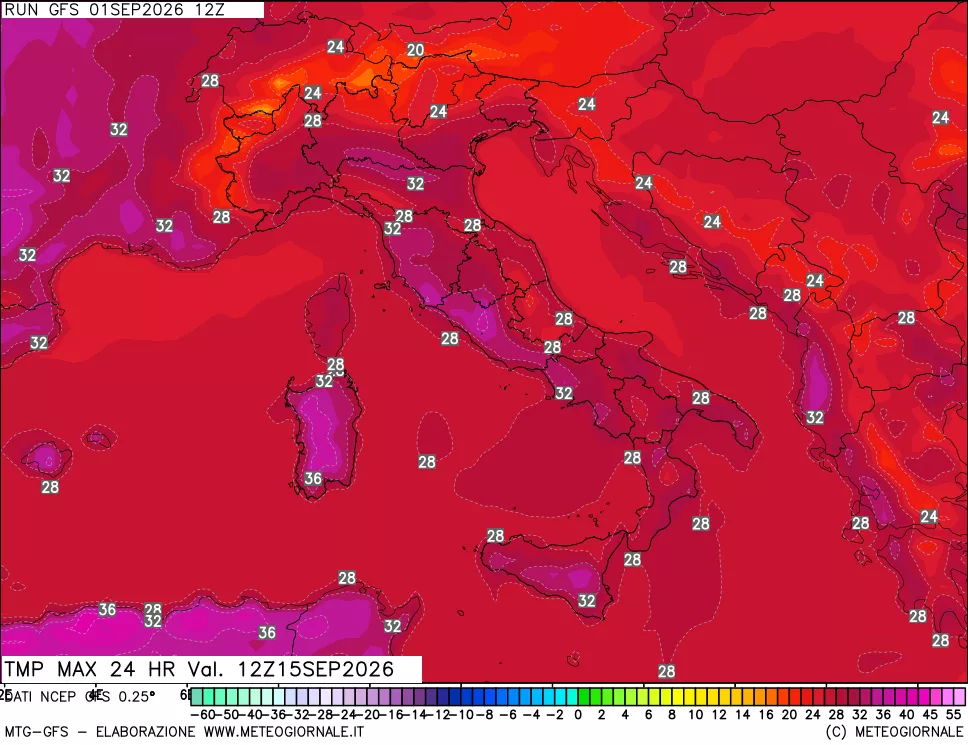 mappa Temperatura massima 24 ore