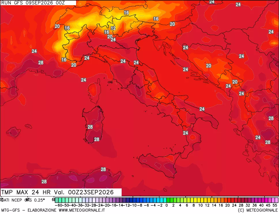 mappa Temperatura massima 24 ore