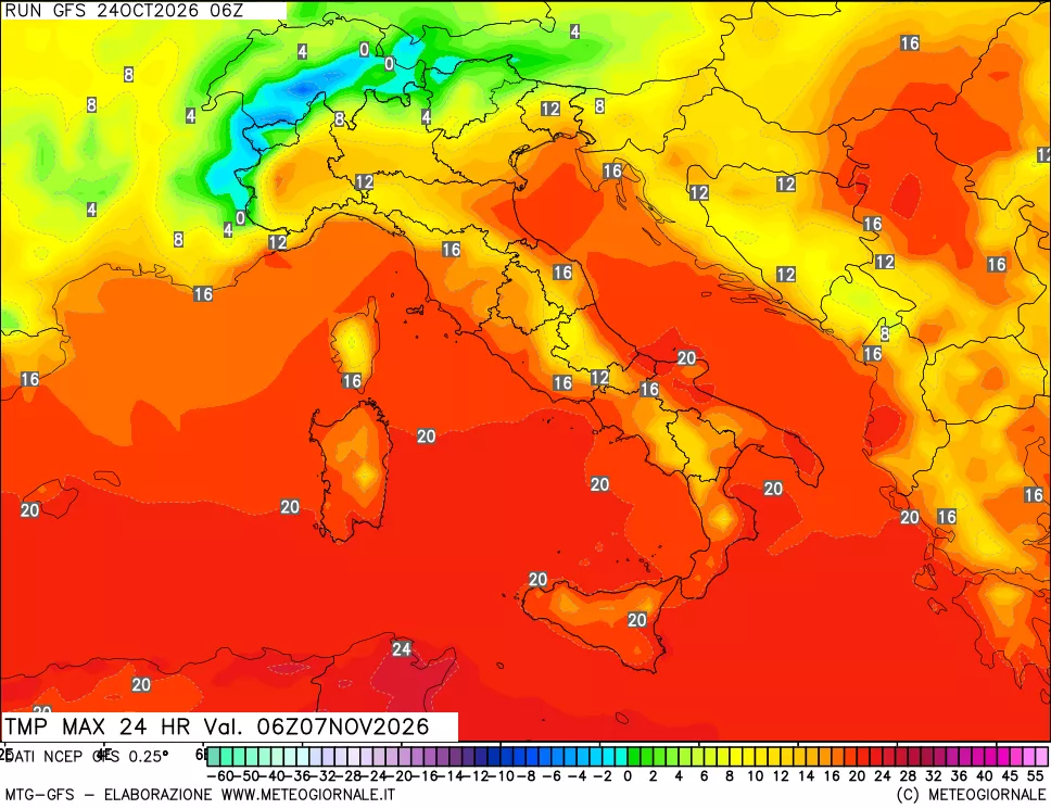 mappa Temperatura massima 24 ore