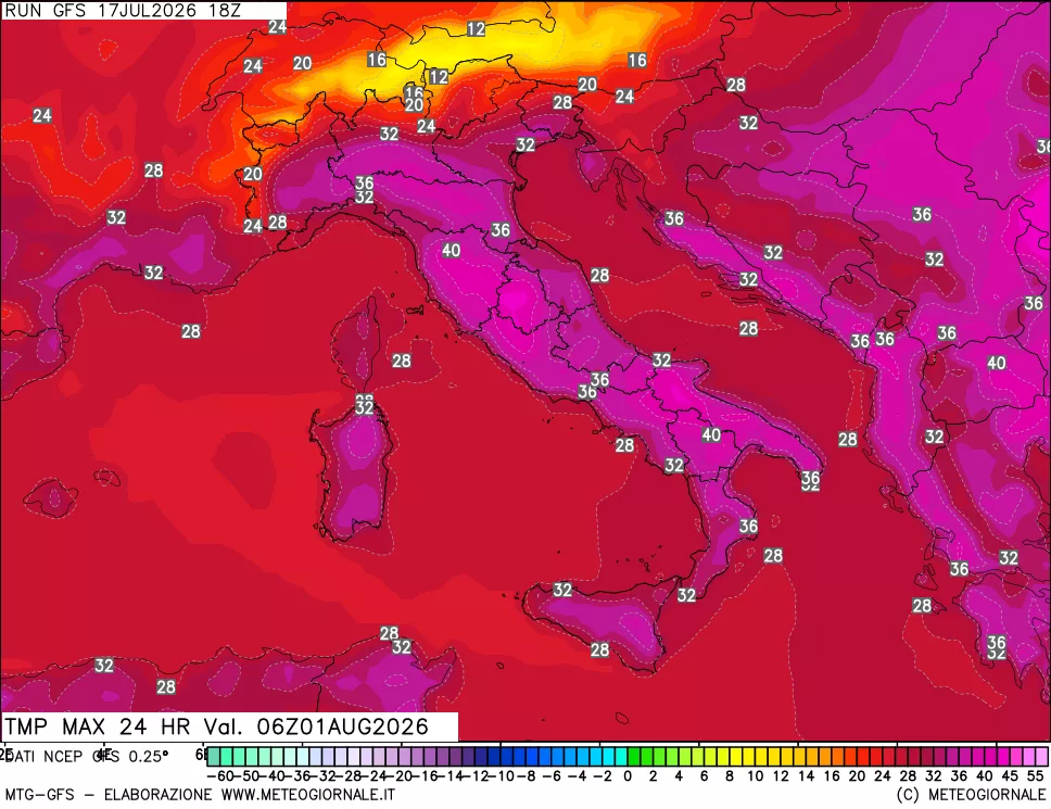 mappa Temperatura massima 24 ore