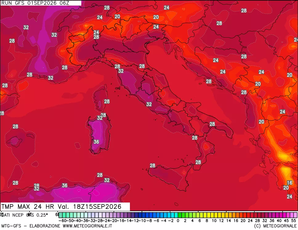 mappa Temperatura massima 24 ore