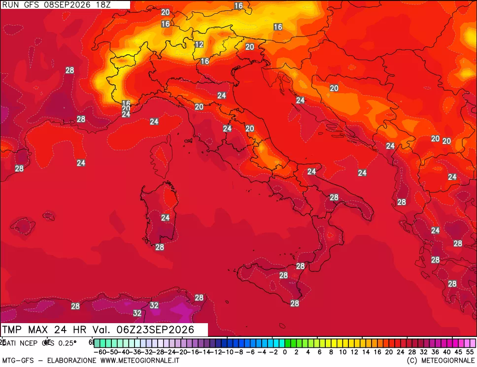 mappa Temperatura massima 24 ore