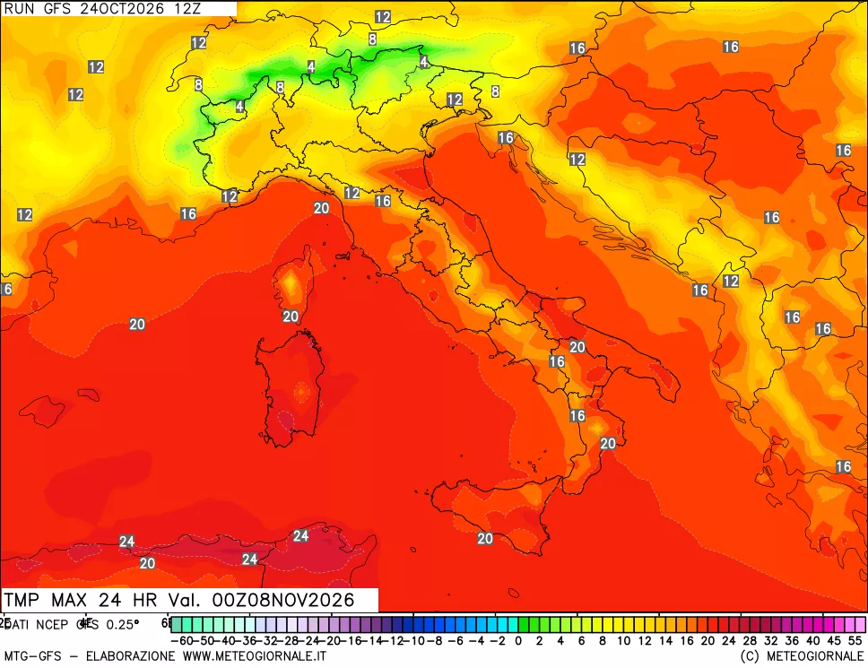 mappa Temperatura massima 24 ore