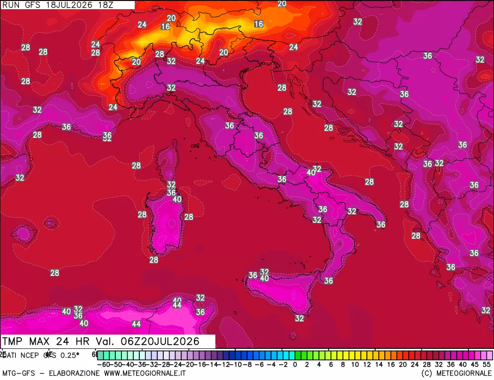 mappa Temperatura massima 24 ore