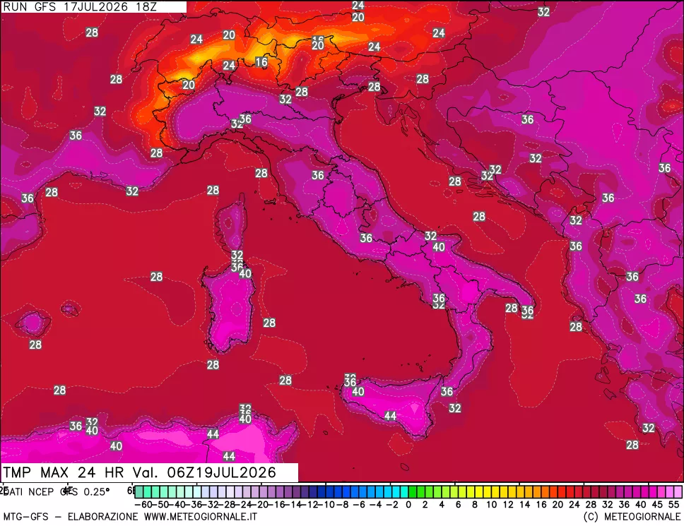 mappa Temperatura massima 24 ore