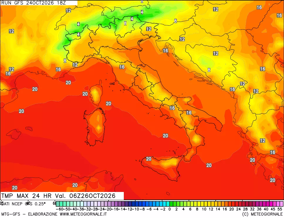 mappa Temperatura massima 24 ore