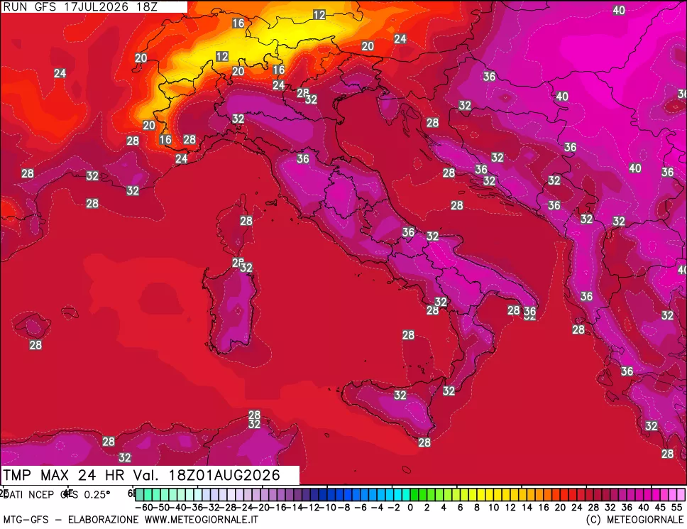 mappa Temperatura massima 24 ore