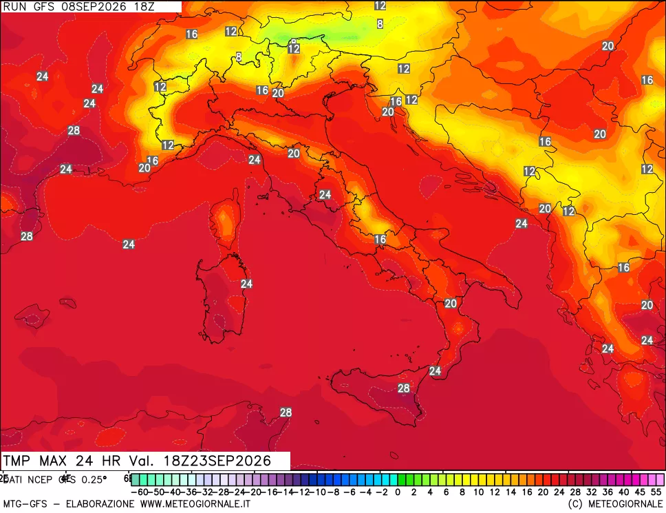 mappa Temperatura massima 24 ore