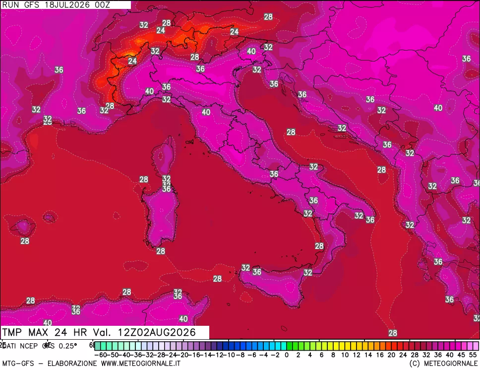 mappa Temperatura massima 24 ore
