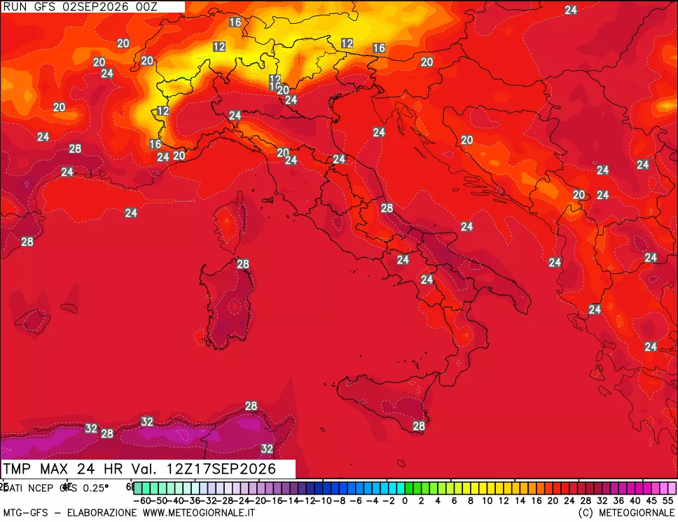mappa Temperatura massima 24 ore