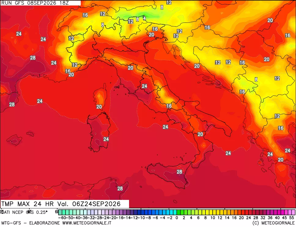 mappa Temperatura massima 24 ore