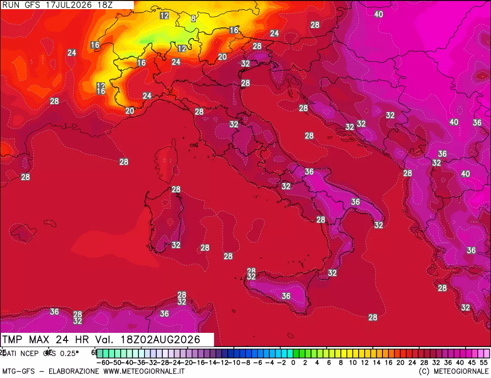 mappa Temperatura massima 24 ore