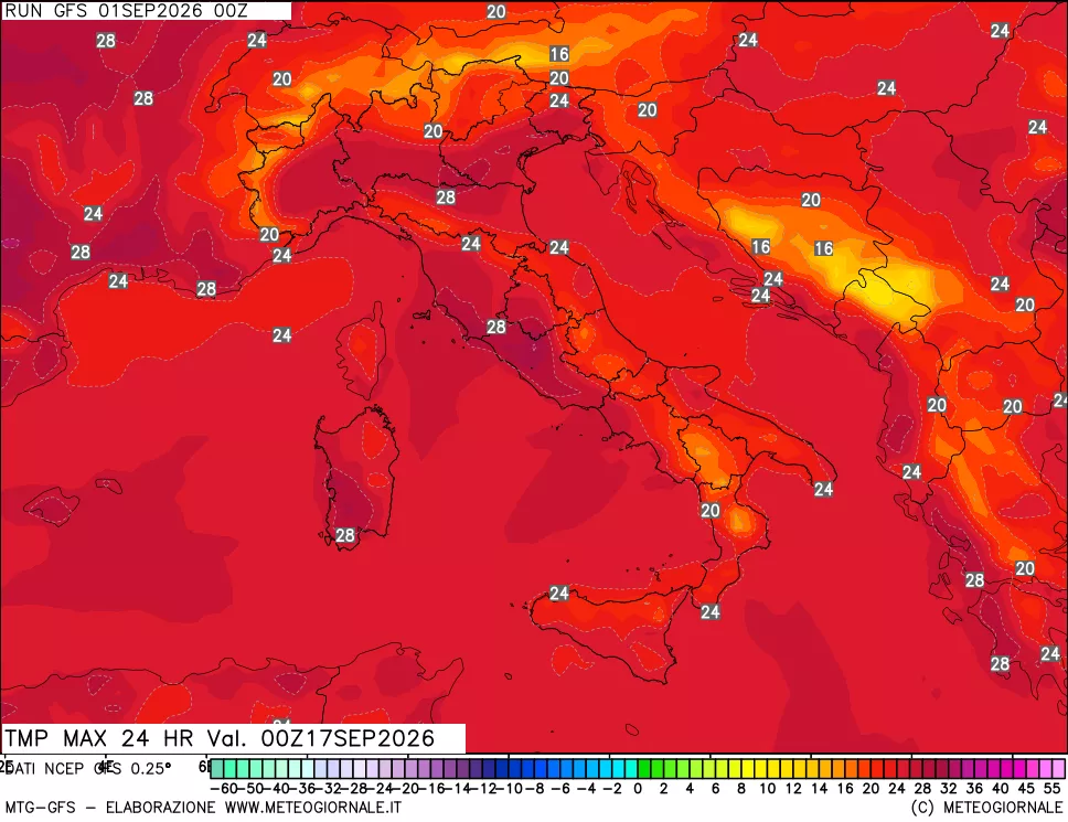 mappa Temperatura massima 24 ore