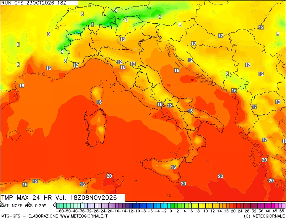 mappa Temperatura massima 24 ore