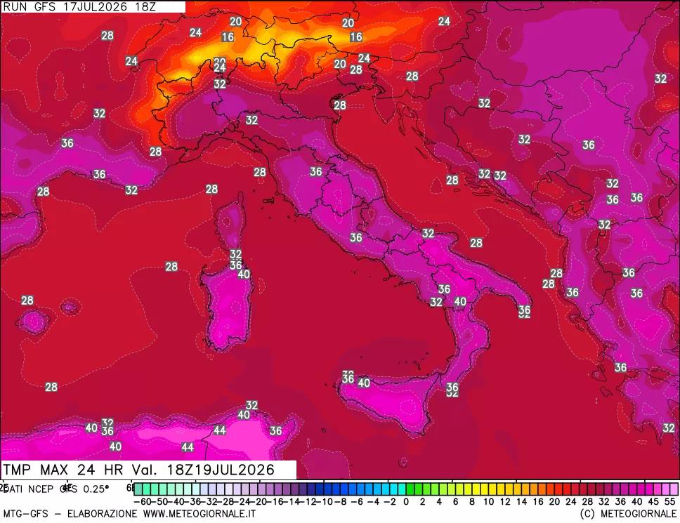 mappa Temperatura massima 24 ore