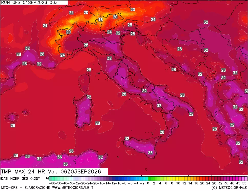 mappa Temperatura massima 24 ore