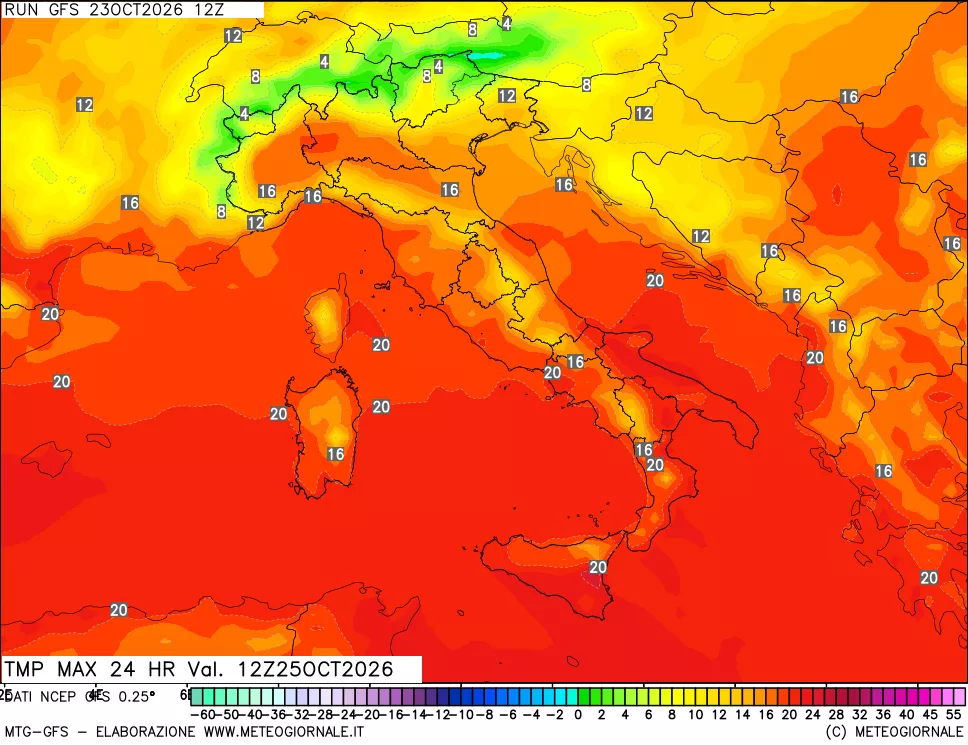 mappa Temperatura massima 24 ore