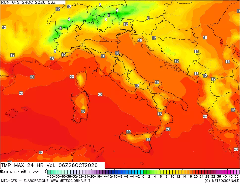 mappa Temperatura massima 24 ore