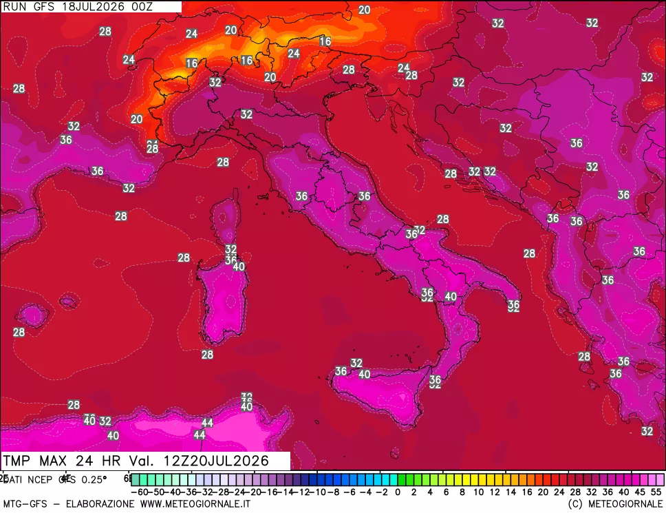 mappa Temperatura massima 24 ore