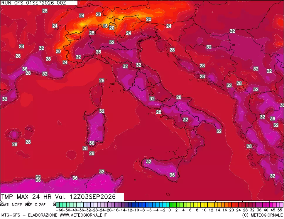 mappa Temperatura massima 24 ore