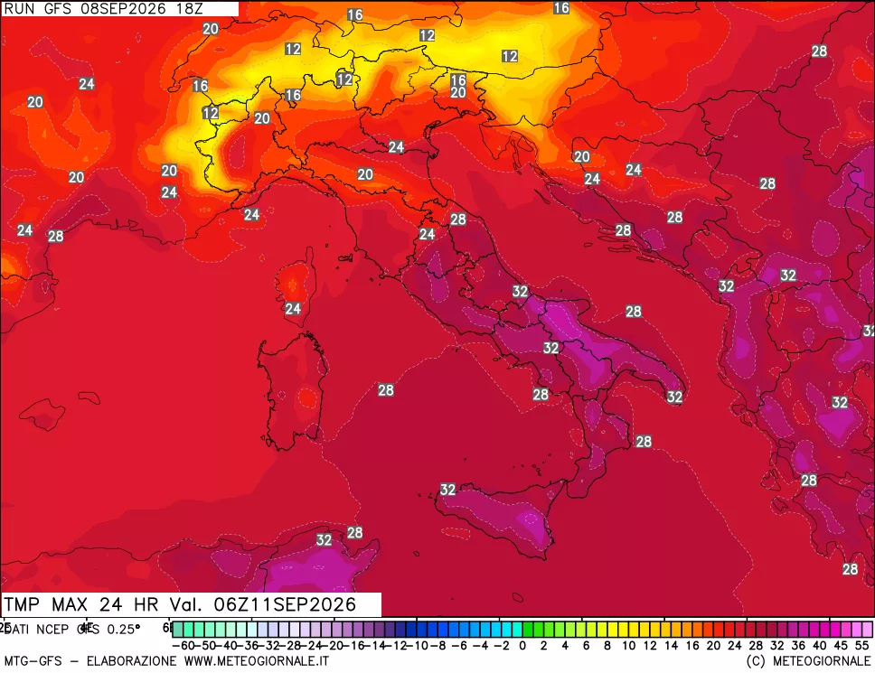 mappa Temperatura massima 24 ore