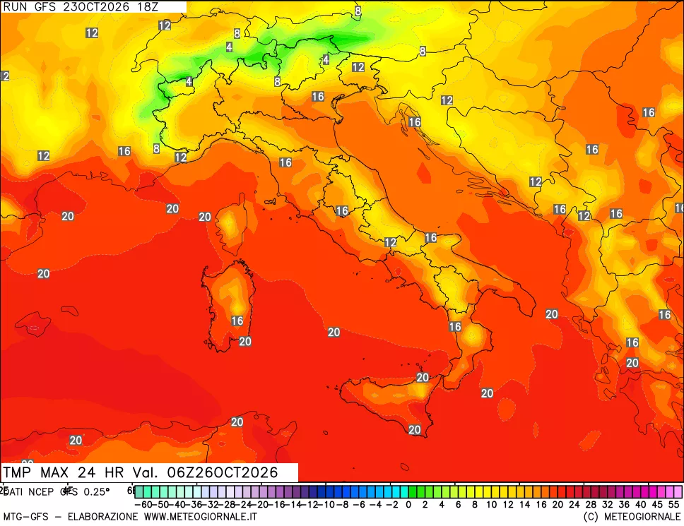 mappa Temperatura massima 24 ore