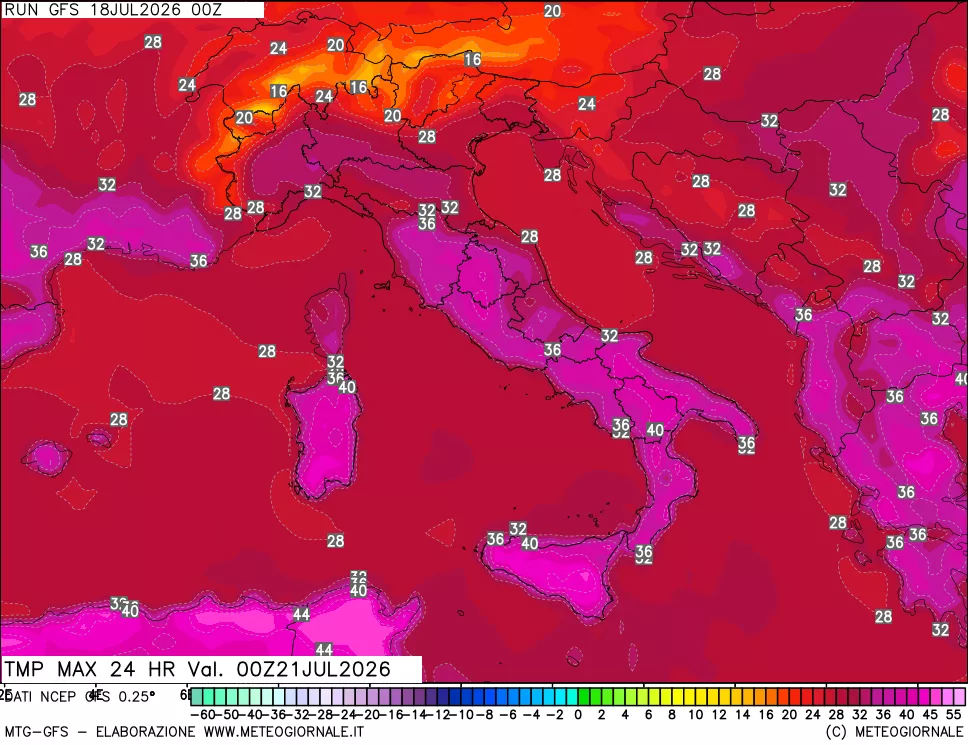 mappa Temperatura massima 24 ore