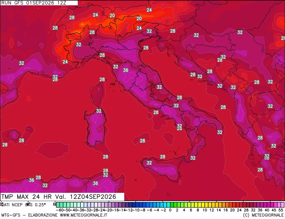 mappa Temperatura massima 24 ore