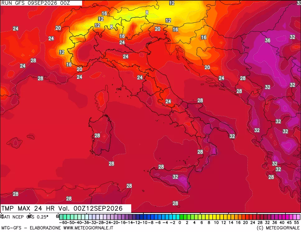 mappa Temperatura massima 24 ore