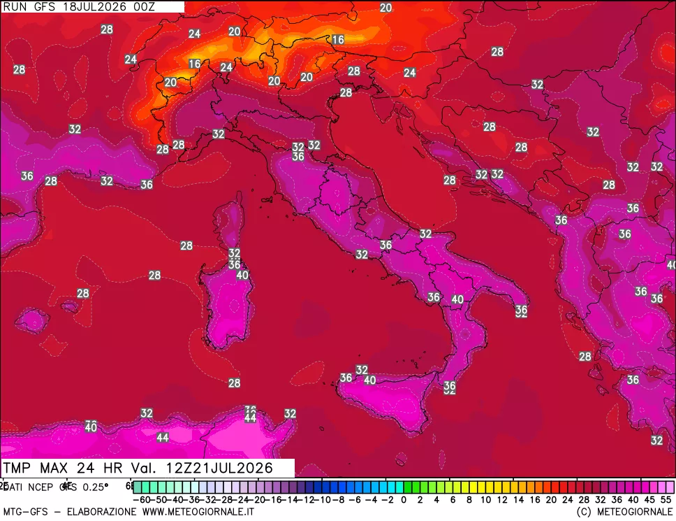 mappa Temperatura massima 24 ore