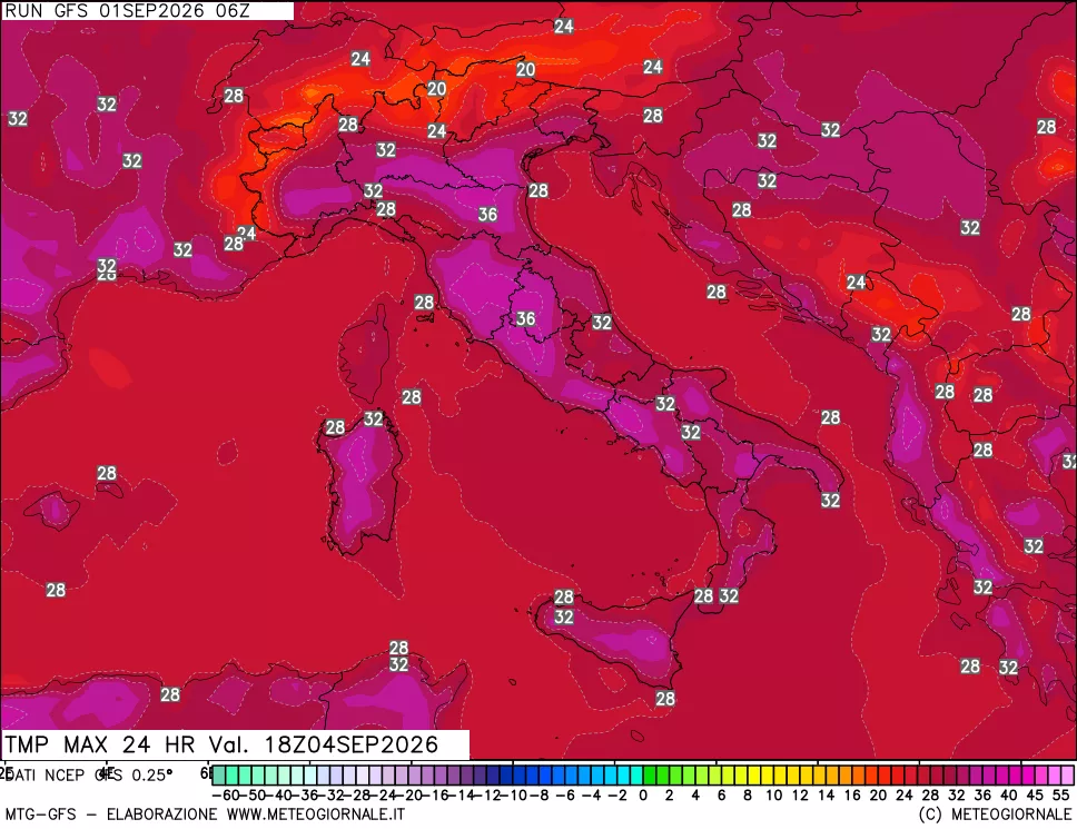 mappa Temperatura massima 24 ore