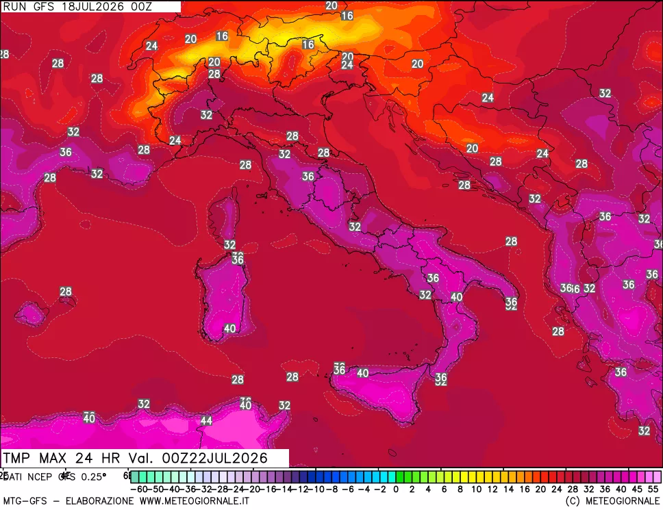 mappa Temperatura massima 24 ore