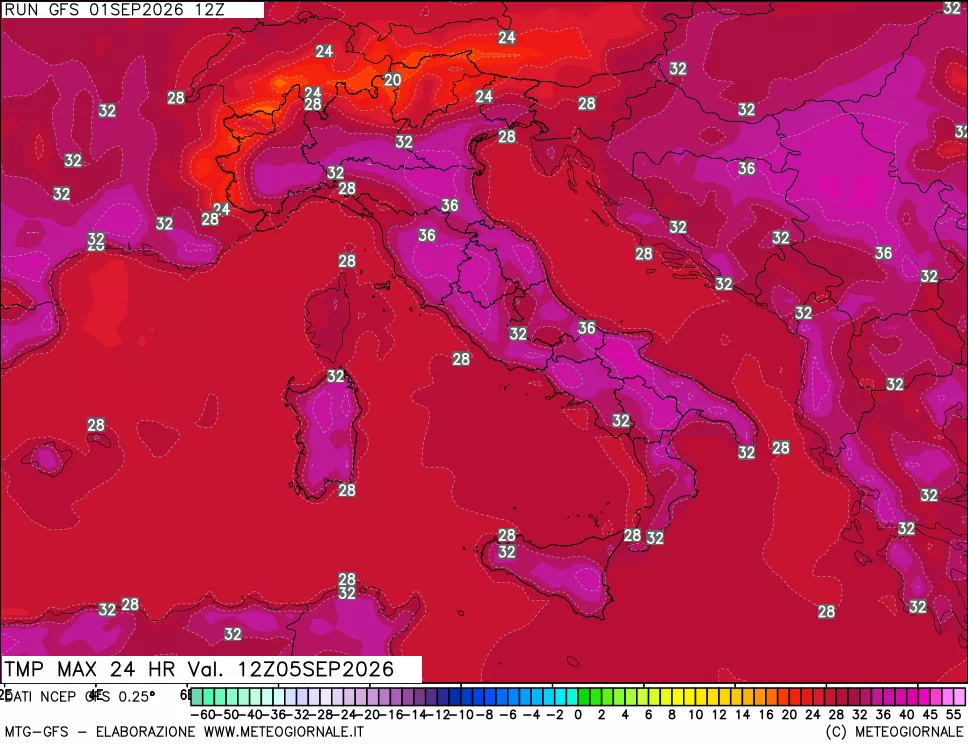 mappa Temperatura massima 24 ore