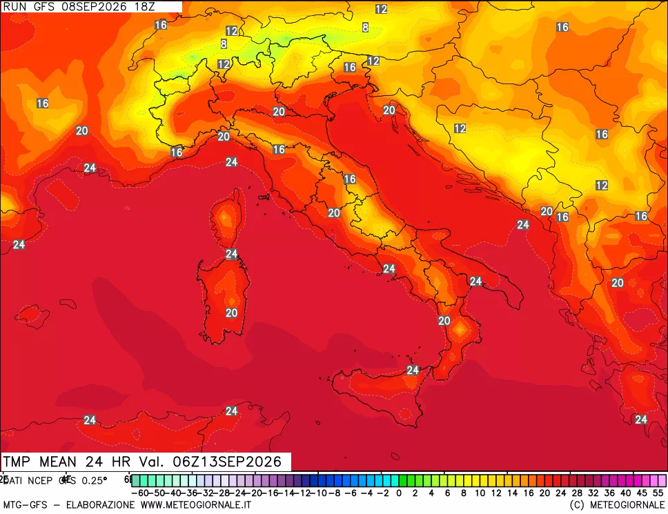 mappa Temperatura media 24 ore
