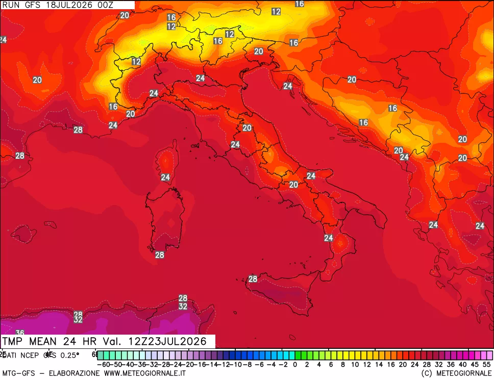 mappa Temperatura media 24 ore