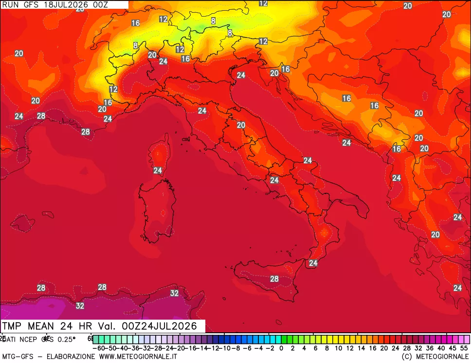 mappa Temperatura media 24 ore