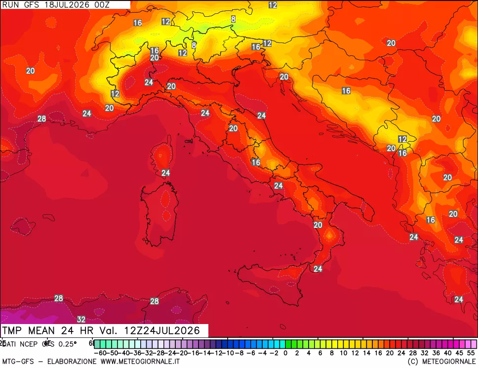 mappa Temperatura media 24 ore