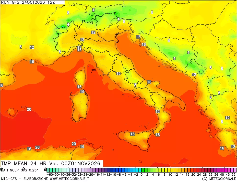 mappa Temperatura media 24 ore