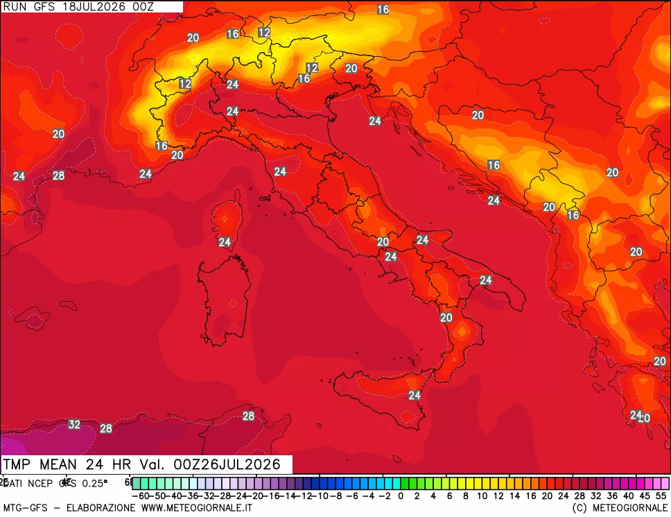 mappa Temperatura media 24 ore