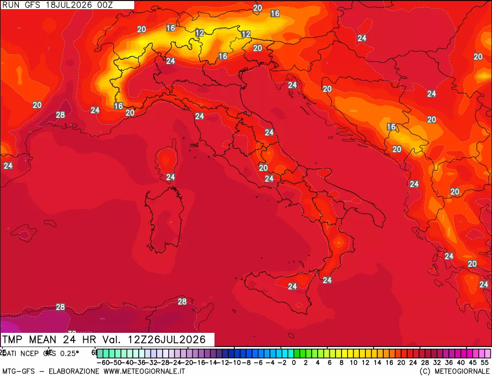 mappa Temperatura media 24 ore