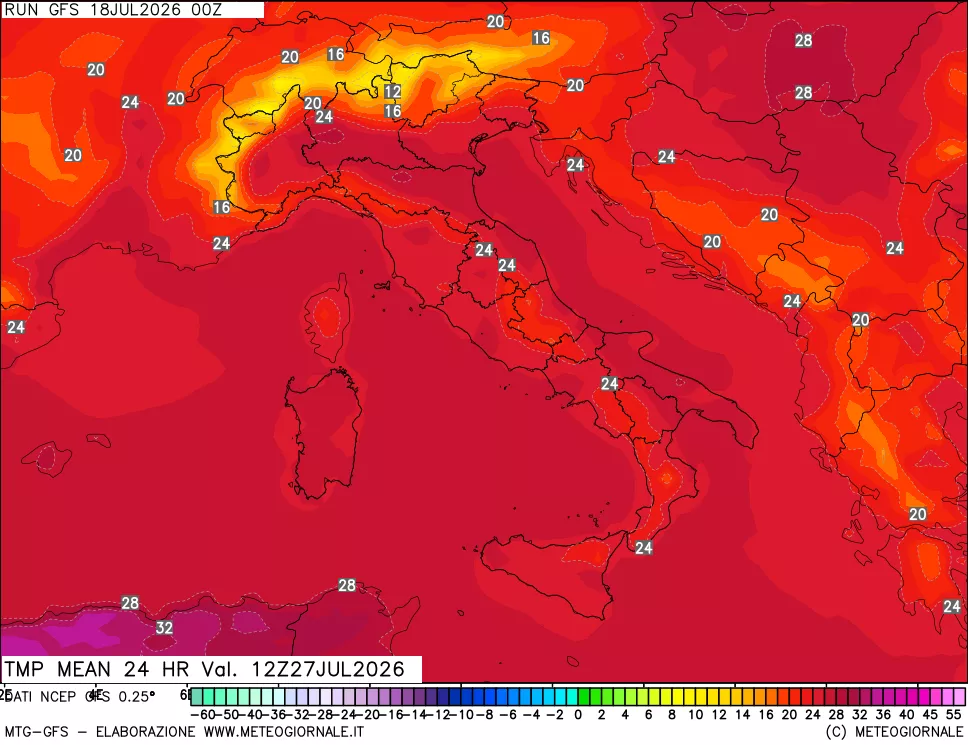 mappa Temperatura media 24 ore
