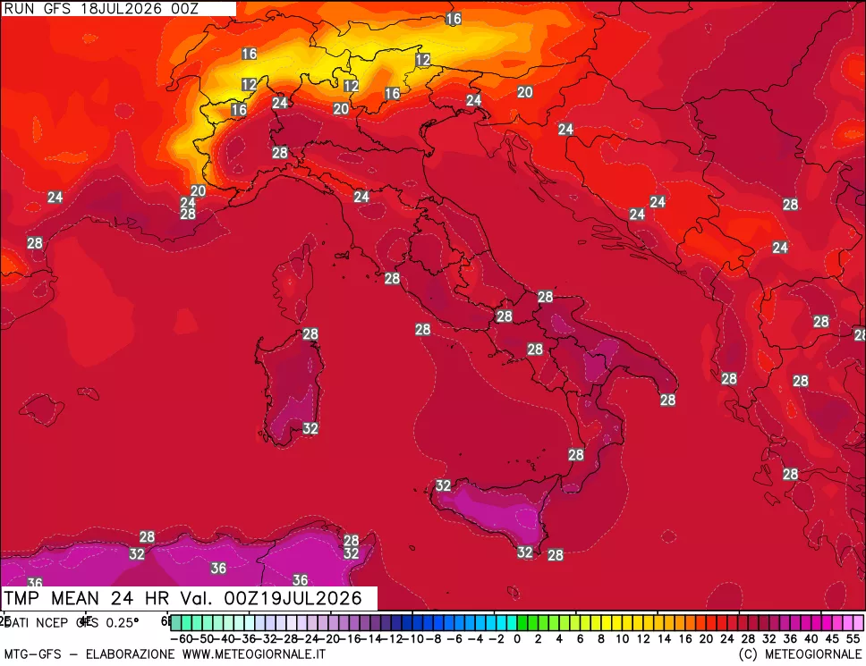 mappa Temperatura media 24 ore