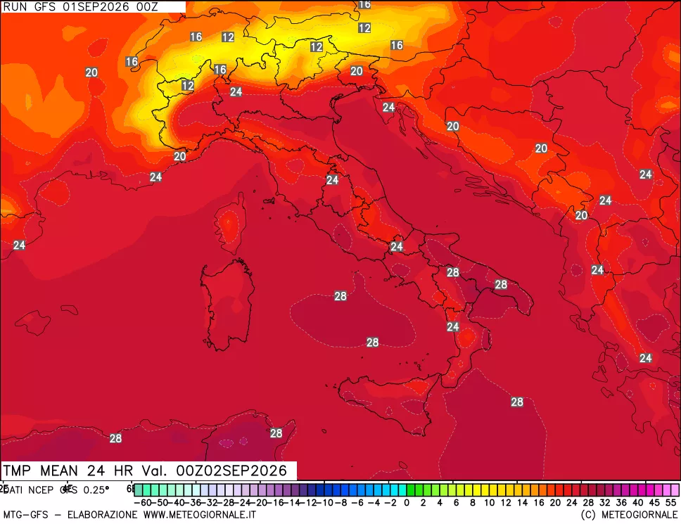 mappa Temperatura media 24 ore