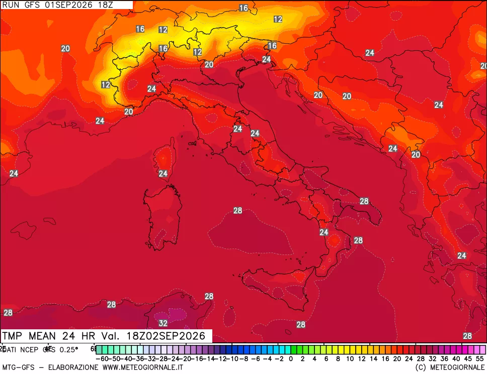mappa Temperatura media 24 ore