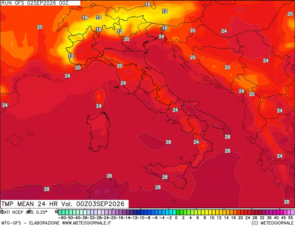 mappa Temperatura media 24 ore