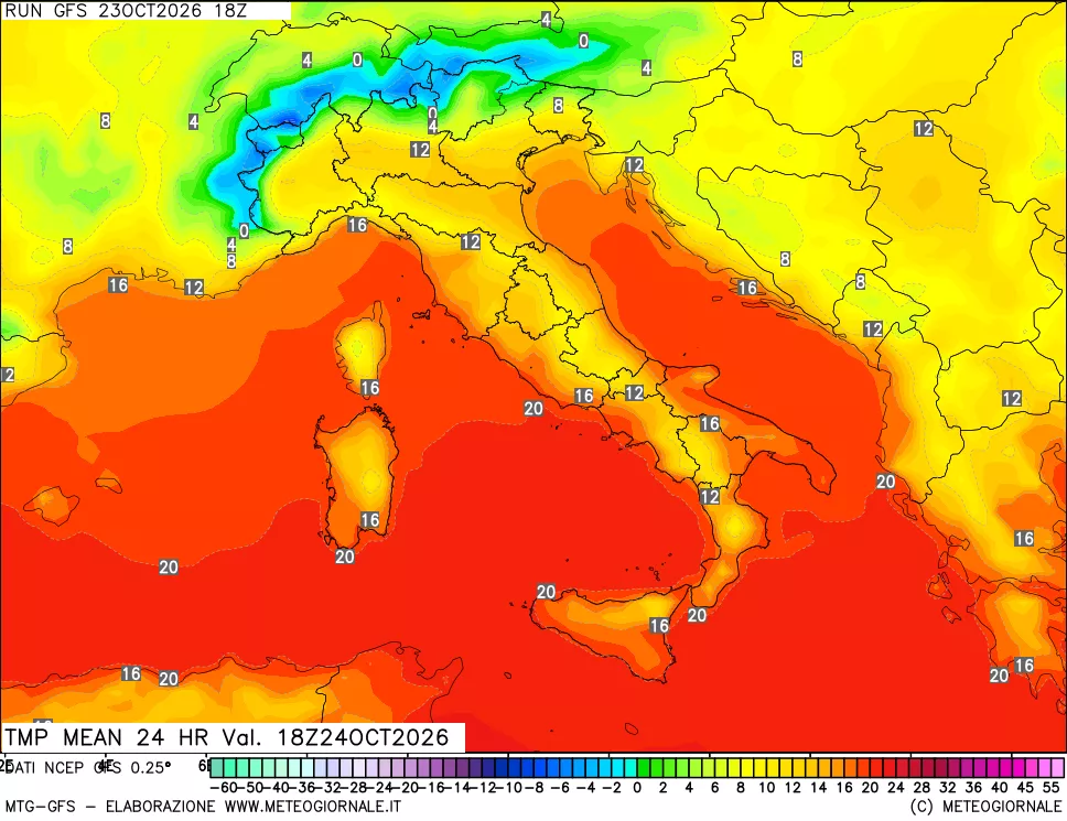 mappa Temperatura media 24 ore