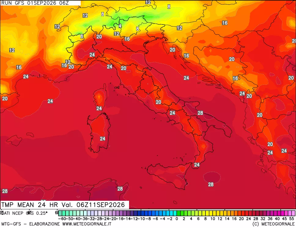 mappa Temperatura media 24 ore