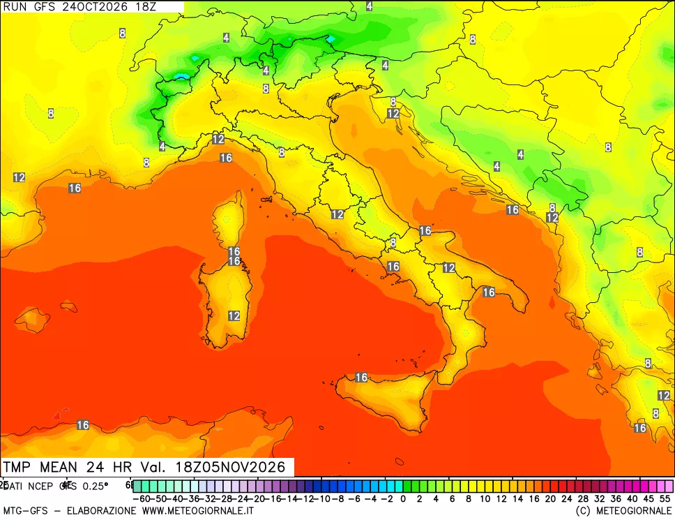 mappa Temperatura media 24 ore